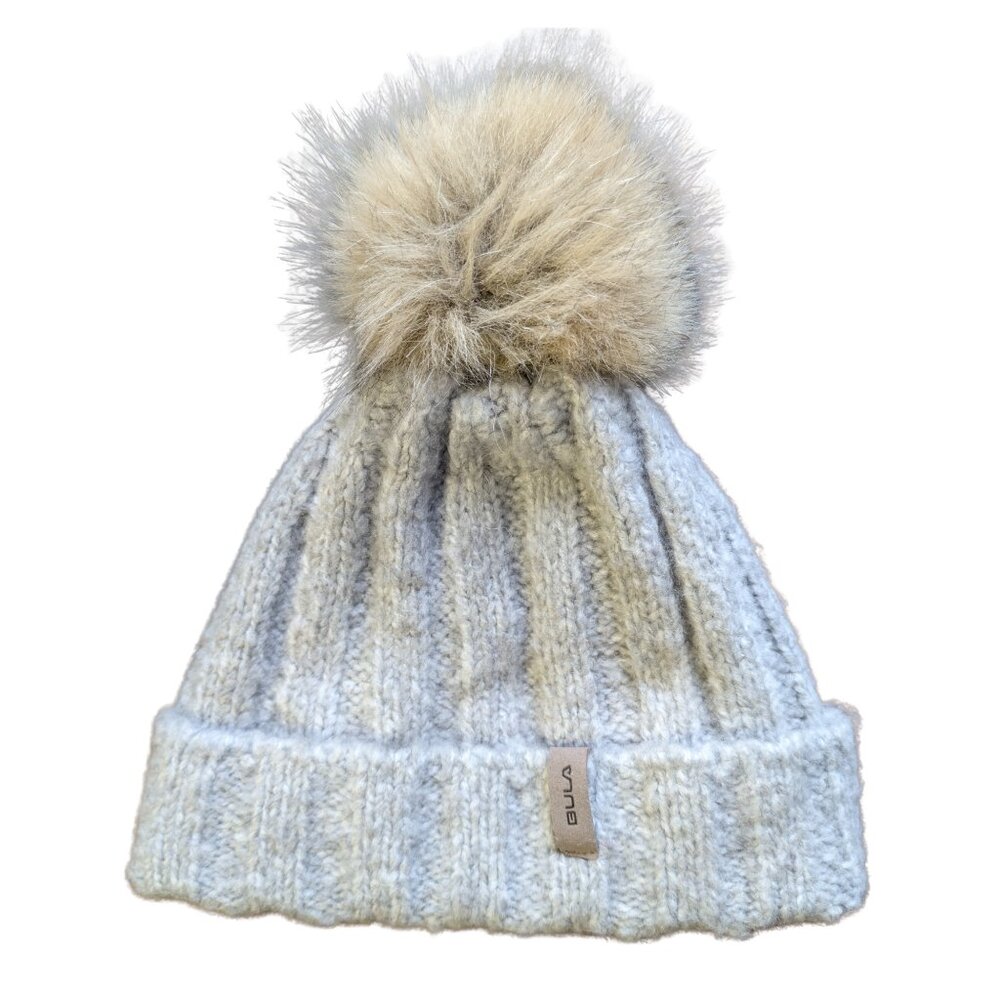 NWOT Bula Wool Blend Chunky Cable Knit Beanie | Faux Fur Pom-Pom | OS